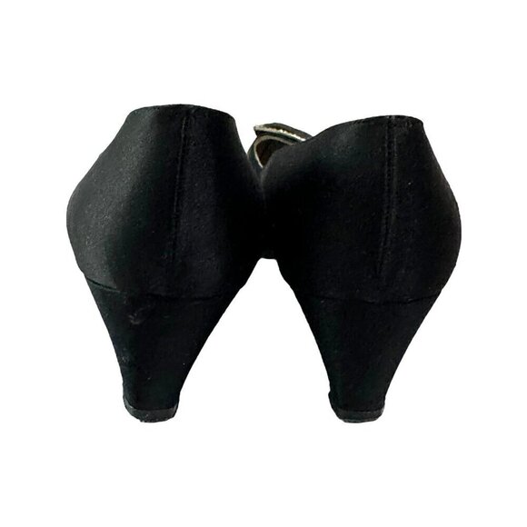 Vintage 60s Roger Vivier Black Satin Evening Pumps with Rhinestone Buckles - Picture 7 of 14